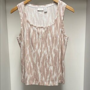 Chico's Women's Tank Top - Pink, Cream and Tan Abstract Print Size 2 (L/12)